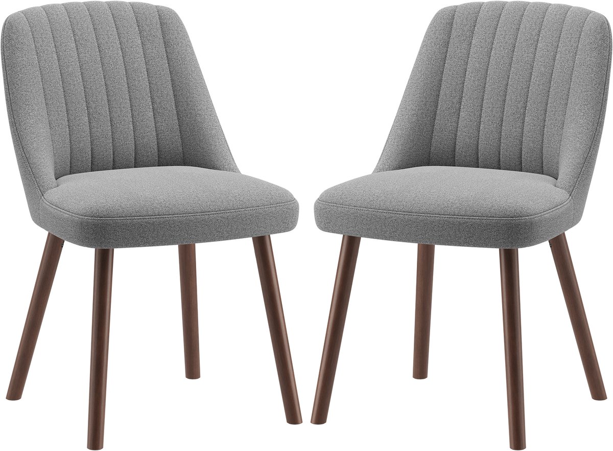 COLAMY Lot van 2 eetkamerstoelen - moderne keukenstoelen met schelpvormige rugleuning - zacht stof - massief houten poten - Scandinavisch design - geschikt voor eetkamer, woonkamer en restaurant - Grijs