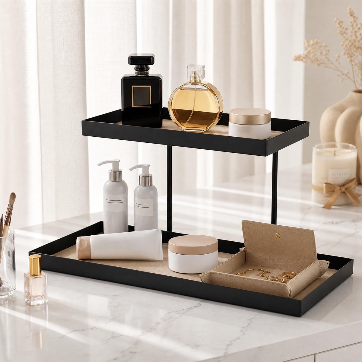 2 etages Displaystandaard metalen Parfumearganizer Parfum Displaystandaard Parfumorganizer Parfumdisplay Make-up Organizer Parfumstandaard voor cosmetische dressoir, badkamer