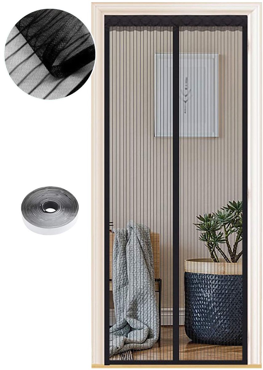Magnetisch Vliegengaas 80x240 cm, Muggennet Hordeur voor Balkondeur, Kelderdeur, Terrasdeur, Automatisch Sluitend, Boren is Niet Nodig, Zwart