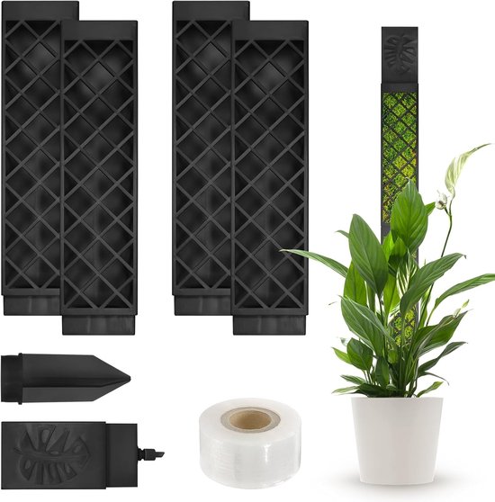Zelfwaterende mosstokken voor Monstera en Klimop, 4 stuks met irrigatiehulp en bevestigingspunten, ideale klimhulp voor klimplanten en kamerplanten