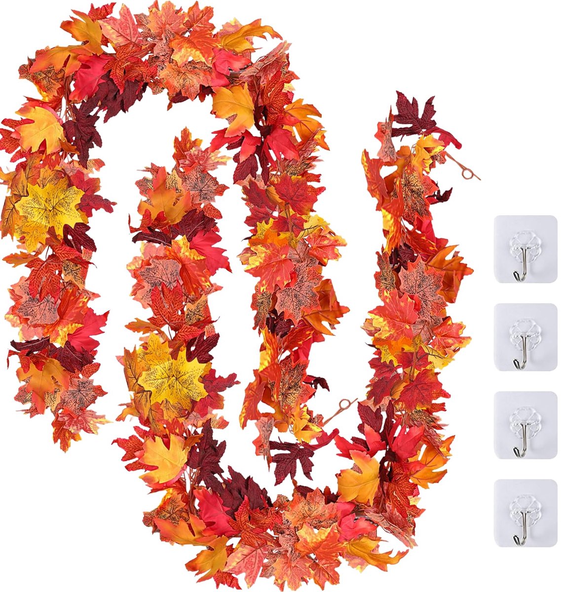 2 stuks kunstmatige herfst esdoornbladeren, 1,75 m herfst slinger decoratie herfst hangende plantenbladeren 175 cm/stuk Halloween Thanksgiving feest decor voor thuis muur tuin rireplace trap