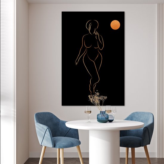 Affiche Femme - Lune - Black and gold - Line art - 80x120 cm