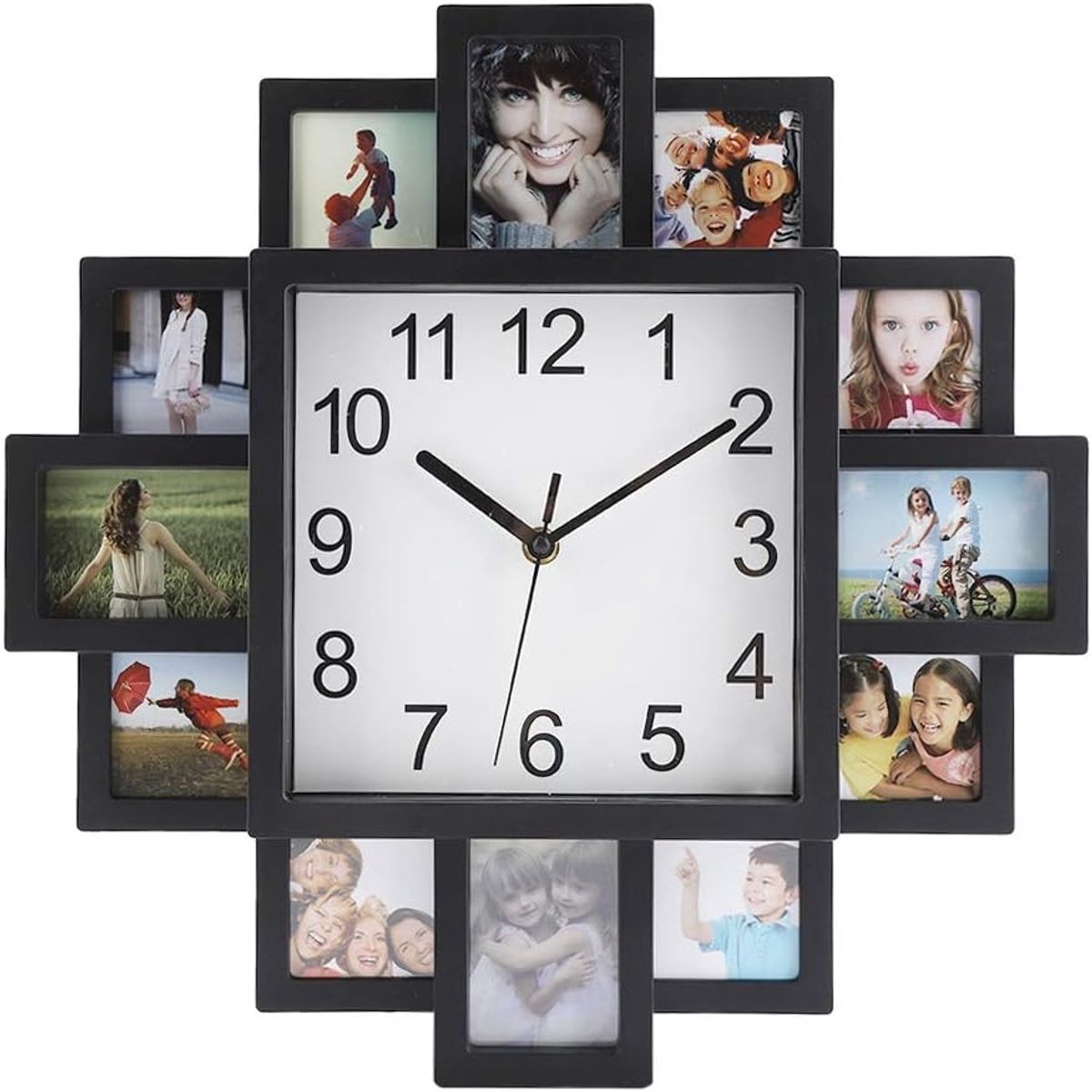 Wandklok met fotolijst vierkante wandklok met 12 fotolijsten fotolijstklok fotoklok voor eigen foto's
