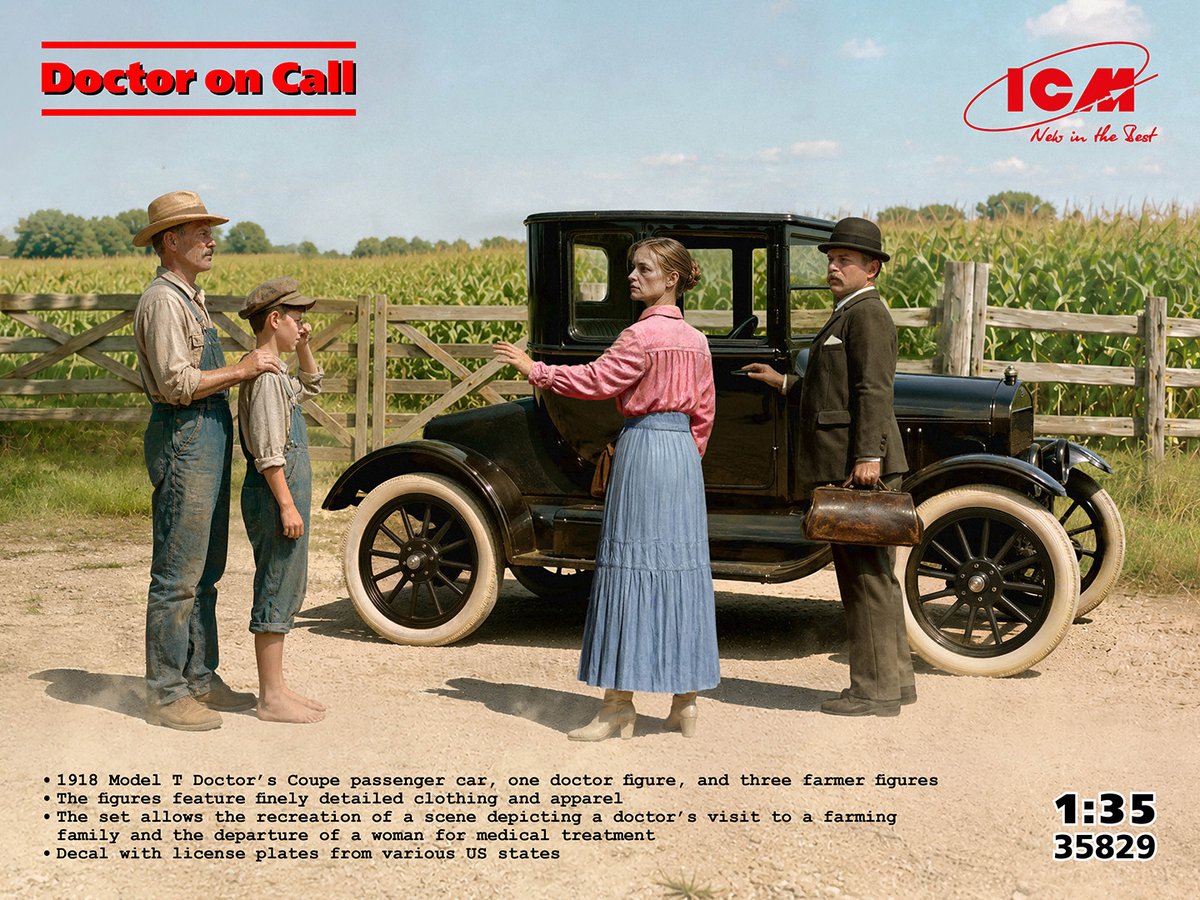 ICM Modelbouwpakket Auto - 35829 Doctor on Call - Ford Model T - Amerikaanse Klassieke Auto met 4 Figuren Plastic - 1:35 - Modelbouw