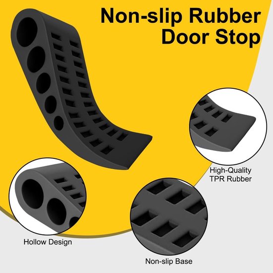 2-delige Rubberen Deurwig - Antislip Deurstopper voor Alle Vloeren en Oppervlakken, Wigvormig (zwart) — afbeelding 2