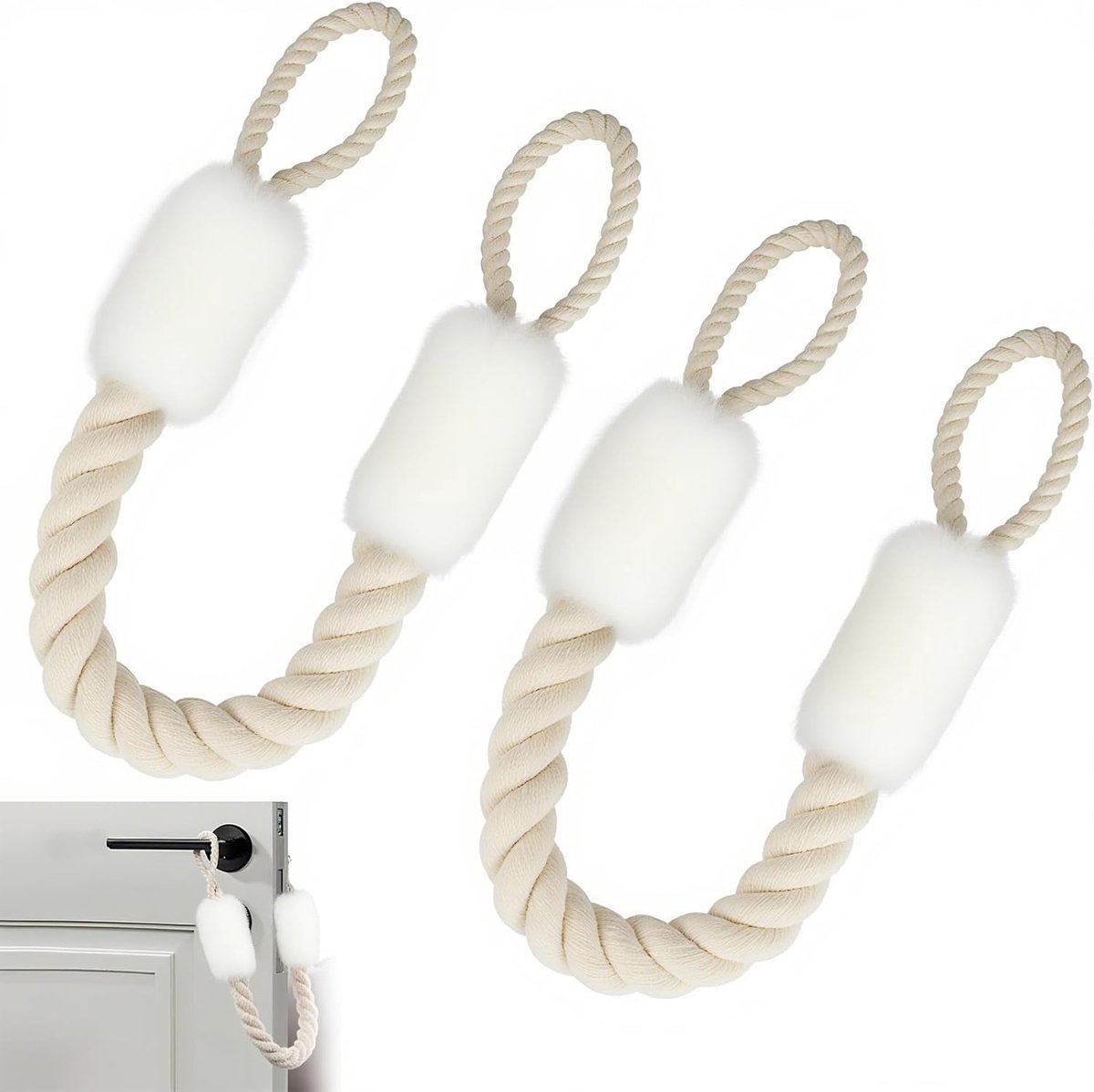 klembescherming, 2 stuks, katoen, deurstopper, klembescherming voor deuren, huisdieren en kinderen, vingerbescherming, 58 cm, wit