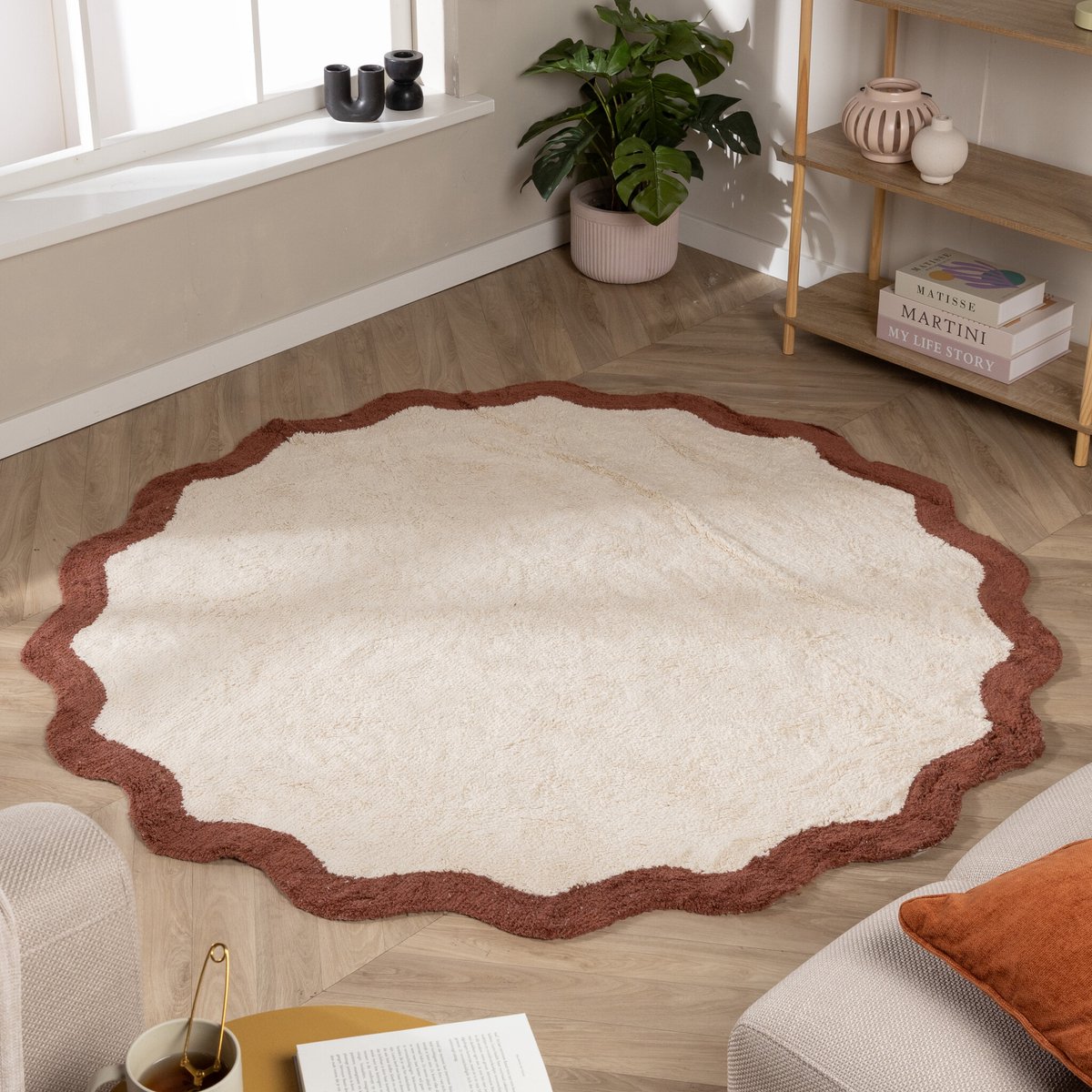 Fraai Rond Wasbaar vloerkleed - Hazy Bruin/Creme - Ø 140cm