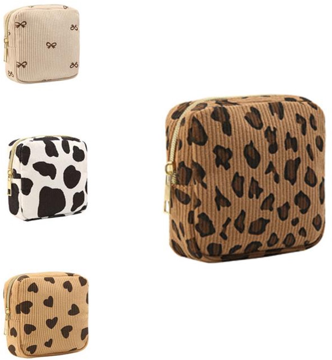 KZQ Mini Make-up Tasje - Corduroy materiaal met strik en ritssluiting - Compact en draagbaar, perfect voor het opbergen van cosmetica, maandverband, etc. - Ideaal voor op reis en dagelijks gebruik - Bruin