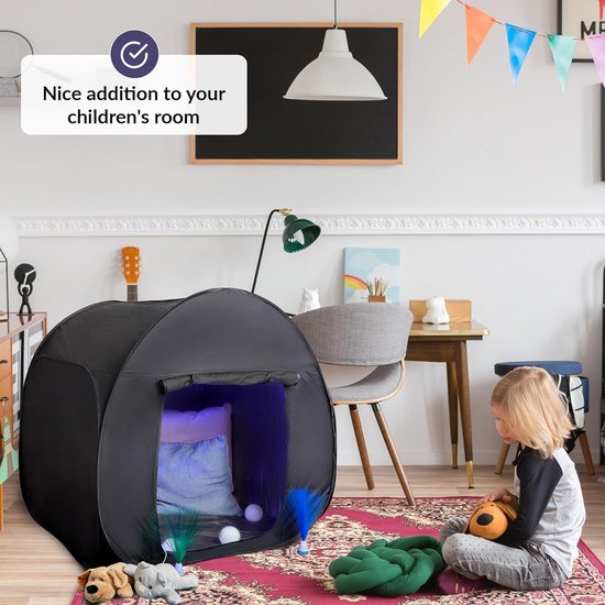 Sensorische tent voor kinderen om te spelen en te ontspannen, hulpmiddel bij autisme, spd, angsten, concentratiegebrek, donkere pop-up grot voor autistische kinderen, voor thuis of school, klein — afbeelding 2