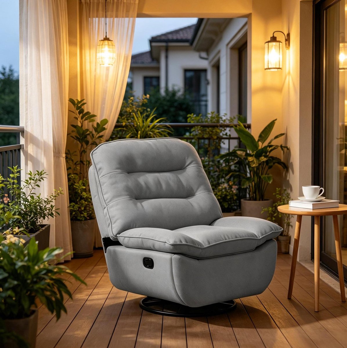 HAUSS SPOLE Fauteuil - Relaxfauteuil - Handmatig Verstelbaar Met Voetensteun En 360 Graden Draaibaar - Voor Woonkamer - Stof Donkergrijs