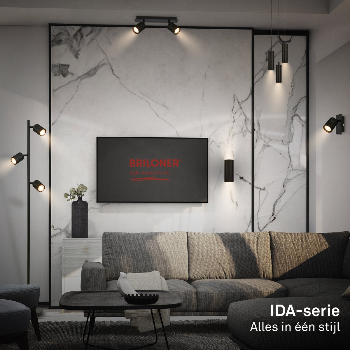 BRILONER Ida - Vloerlamp - woonkamer lamp - bureaulamp - staande lamp met GU10 fitting - h.: 141cm - zwart thumbnail 5