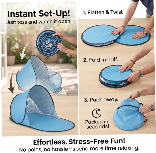 Babytent voor strand, instant pop-up baby zonnetent, lichtgewicht draagbaar zonnescherm voor strand camping, blauw — afbeelding 4