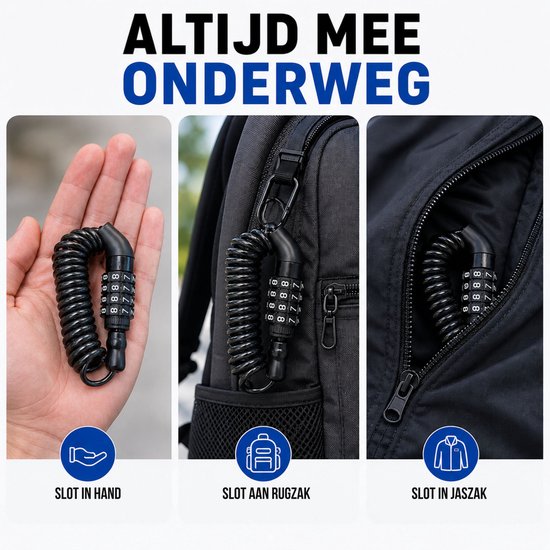 Kabelslot 150 cm - Fietsslot Cijferslot Uittrekbaar - Kofferslot - Reisslot - Skislot - Helmslot - Spiraalslot - Zwart — afbeelding 2