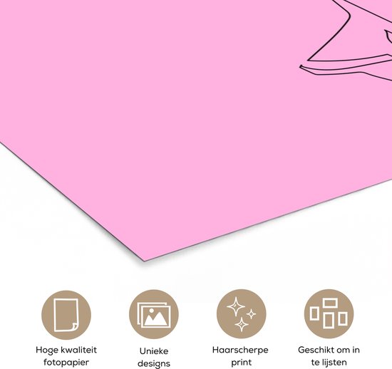 Femme art Line avec les cheveux courts sur un papier d'affiche de fond rose 90x60 cm - impression photo sur l' affiche (décoration murale salon / chambre à coucher)