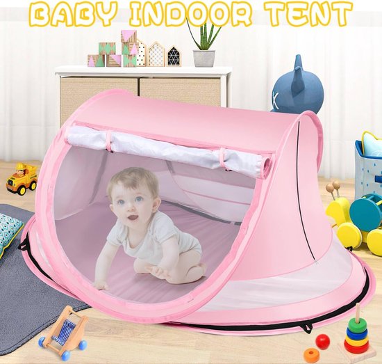 Strandtent voor baby’s, grote pop-up strandtent, draagbare reistent voor baby’s met muskietennet, binnenspeeltent voor baby’s, UPF 50+ UV-werende zonnetent voor baby’s — afbeelding 4