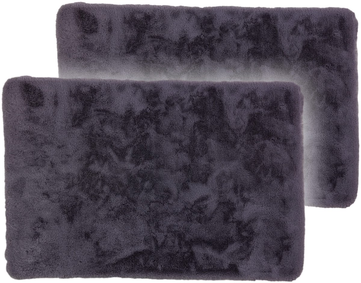 Wohnen Kollektion baddeken 67x110 cm set van 2 - zeer zachte badmat antraciet - decoratieve badkamermat afwasbaar en antislip