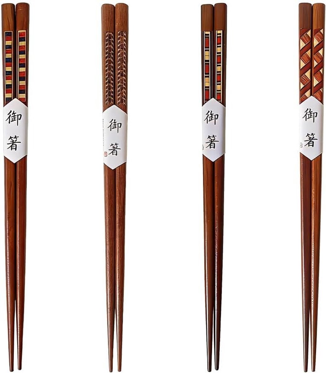 Set van 4 Herbruikbare Chinese Chopsticks van Hout voor Thuis, Keuken en Restaurant - Perfect voor Aziatische Gerechten en Noodles