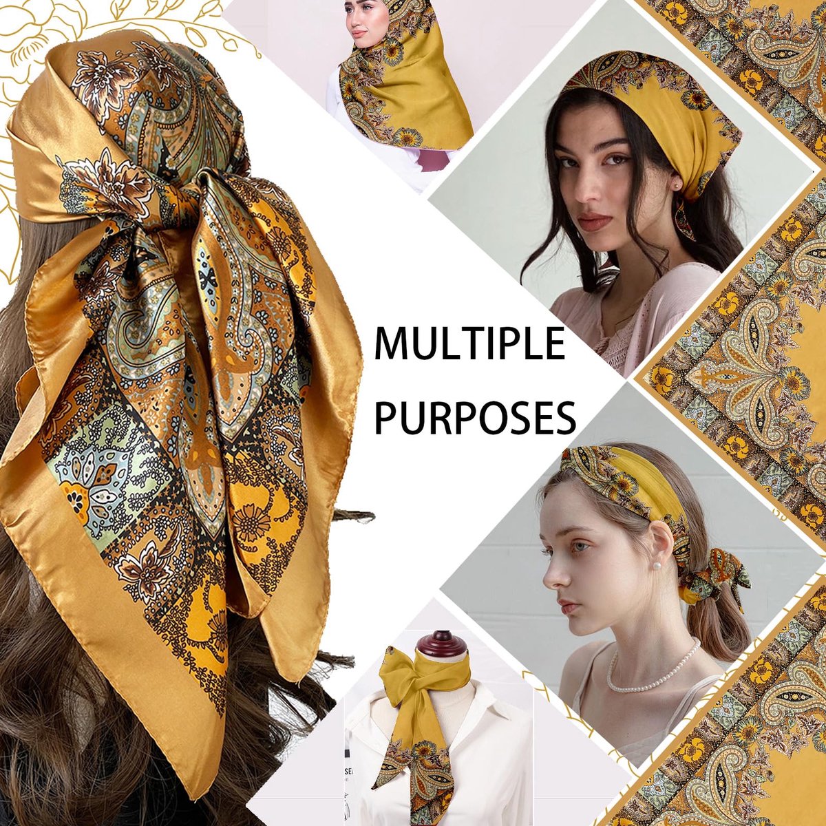 1 stuk 90x90cm zijden sjaal vierkante dames hoofddoek gemaakt van polyester, satijnen haarsjaal halsdoek sjaal voor halsdoek haaraccessoires bandana's, elegante vierkante sjaal