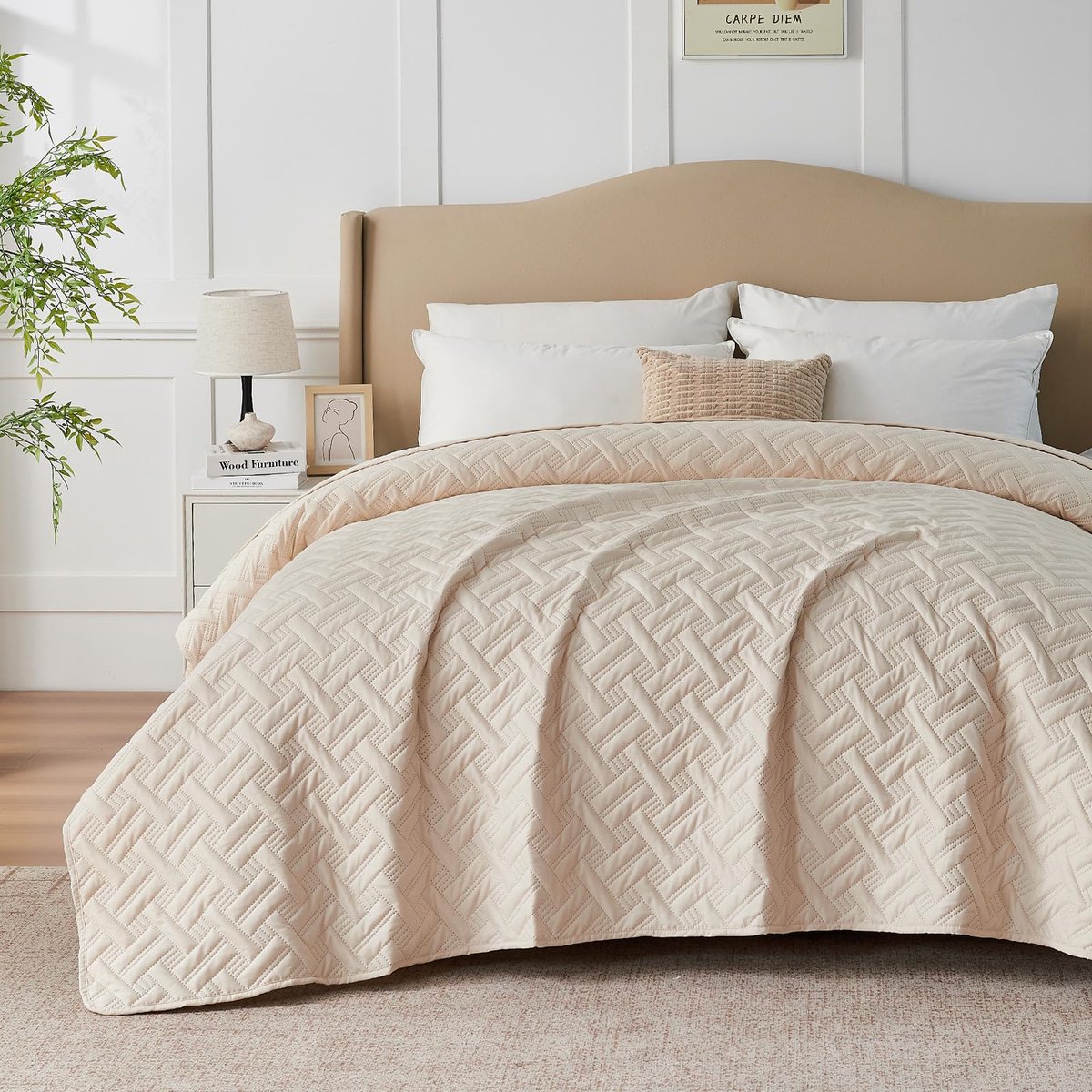 beeweed Feel Elegante sprei met ultrasoon reliëf in beige, 200 x 220 cm, veelzijdige woondeken als bedsprei of banksprei, quilt, stijl, ideaal als sprei