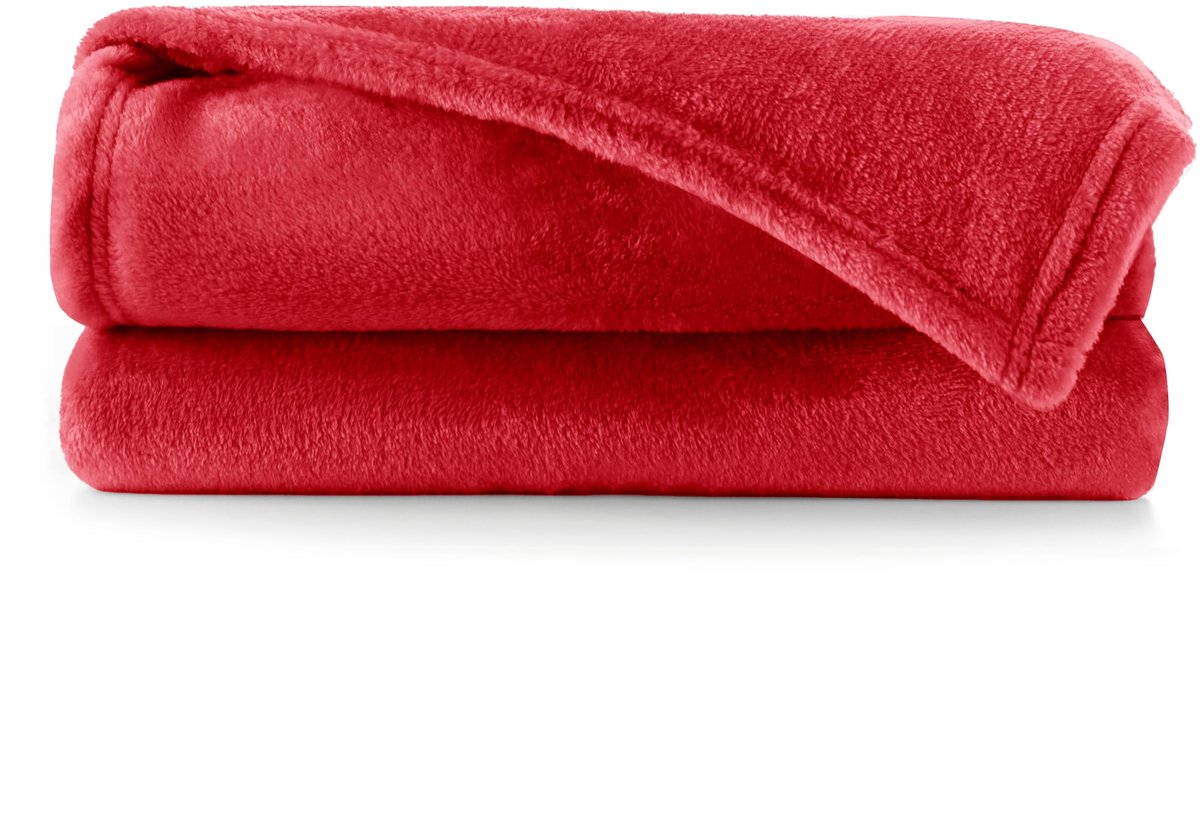 Mic Knuffeldeken 70 x 150 cm rood deken microvezel sprei fleece zacht knuffelig