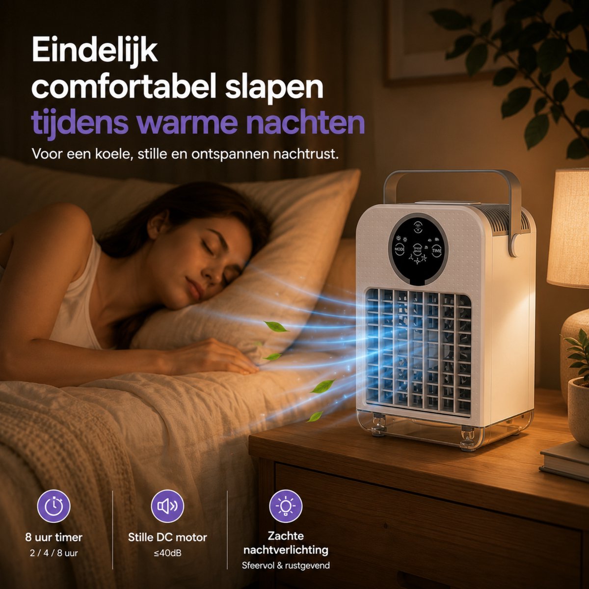 DreamGoods Aircooler - Verkoelen Met Water of IJs - 3-in-1 Luchtkoeler - Koelen, Ventileren & Bevochtigen - 700ML Watertank - Aircooler met Koelelementen - Air Cooler - Ventilateur - Mobiele Airco - Mini Airco zonder Afvoerslang - Koelventilator – foto 3
