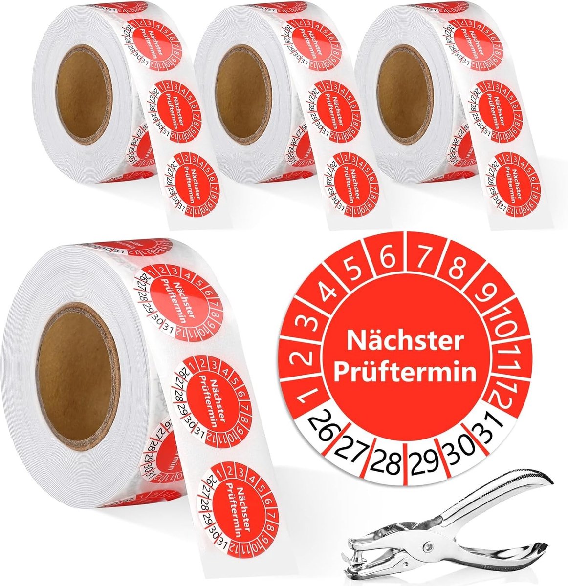 2000 zelfklevende teststickers 20 mm voor inspectiedatum, veiligheidsstickers voor elektrische apparaten, ladders en trappen, kabels in rood op rol