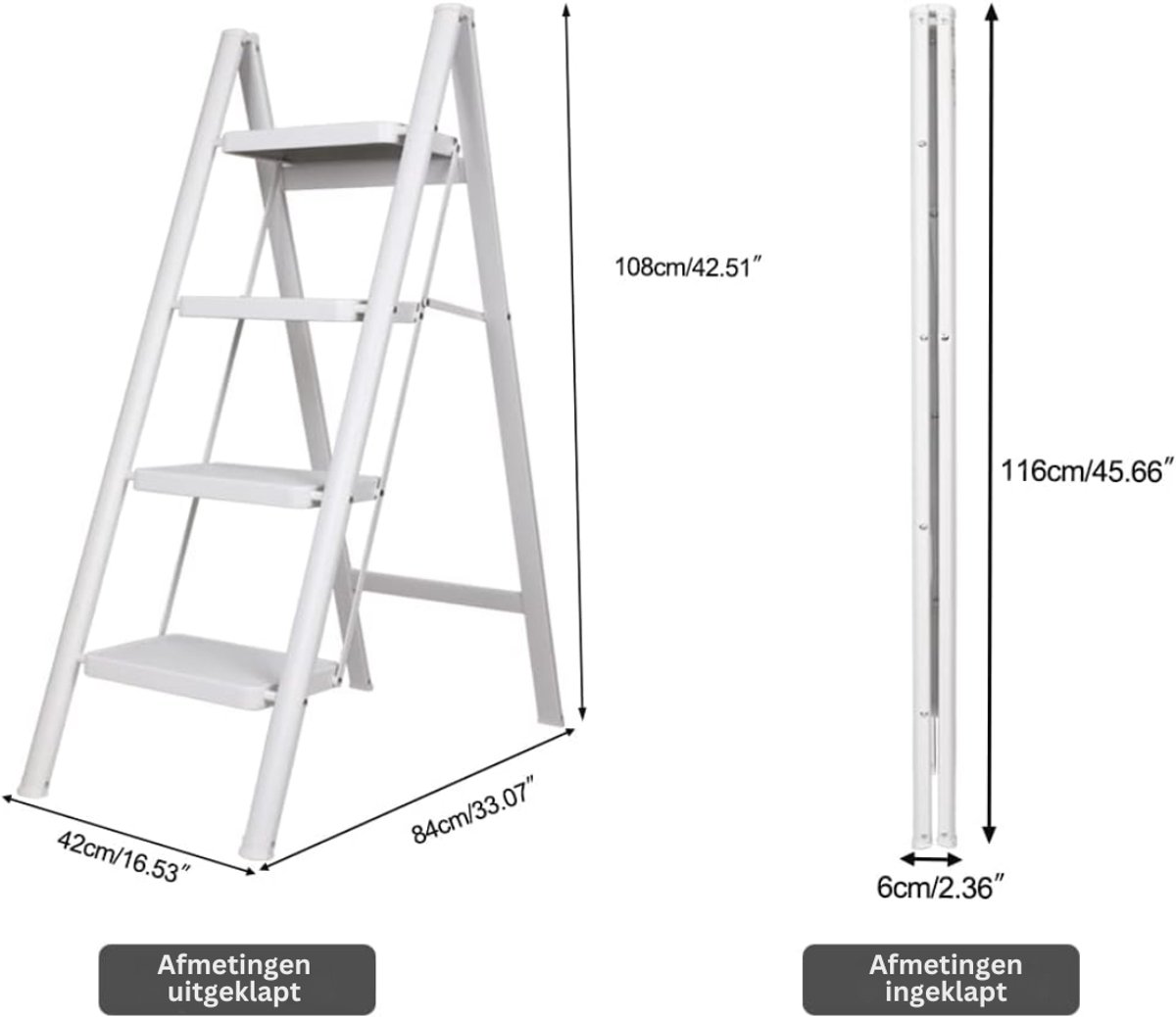 CRLYN® Huishoudtrap 4 Treden - Keukentrap - Inklapbaar - Antislip - Extra Stevig - Veiligheid