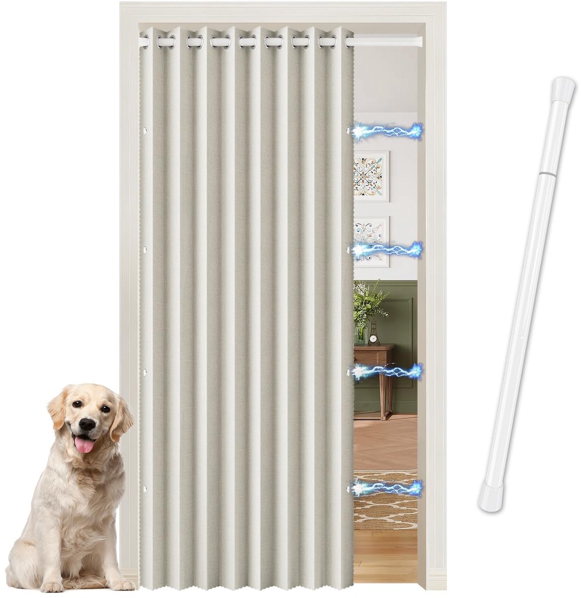Deurgordijn met verstelbare staaf - eenvoudige montage en gatloze tussengordel voor inrichting - perfect voor woonkamer, slaapkamer, keuken, natuurlijk wit
