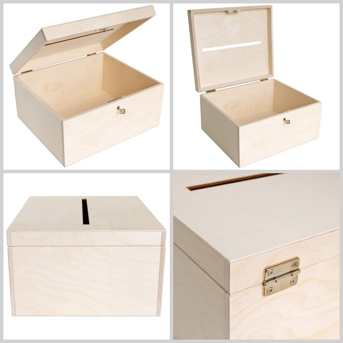 Deco Afsluitbare Bruiloft Houten Doos voor Kaarten | 29 x 25 x 15 cm | Houderskist Met Deksel | Houten Sieraden Kistje | Perfect voor, Verjaardag
