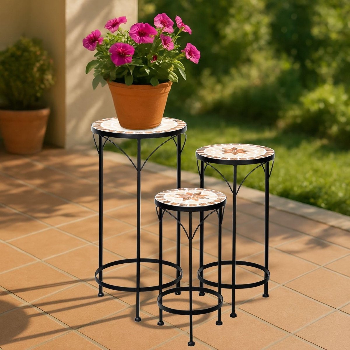 mozaïek, bijzettafel, outdoor, plantenstandaard, balkon, bloemenstandaard, metalen plantenrek, plantenrek, plantenstandaard, planten, bloementafel, bloemenrek, bloem