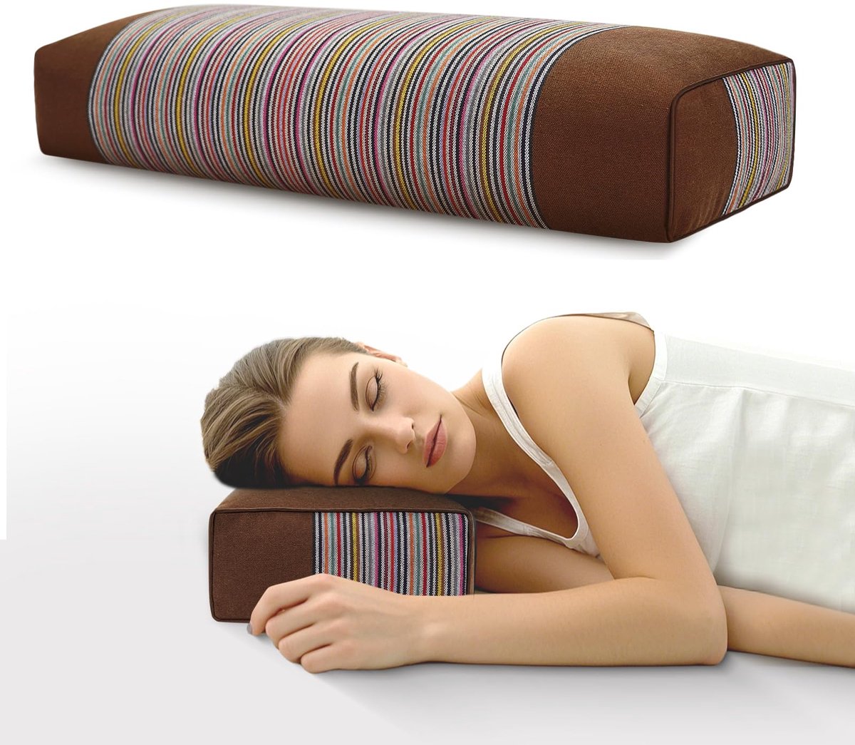 biologisch boekweitkussen voor nekpijnverlichting - natuurlijke verkoelende cervicale ondersteuning bedkussen voor zij- en rugslapers met nachtzweten (21 x 8 x 4) (bruin)