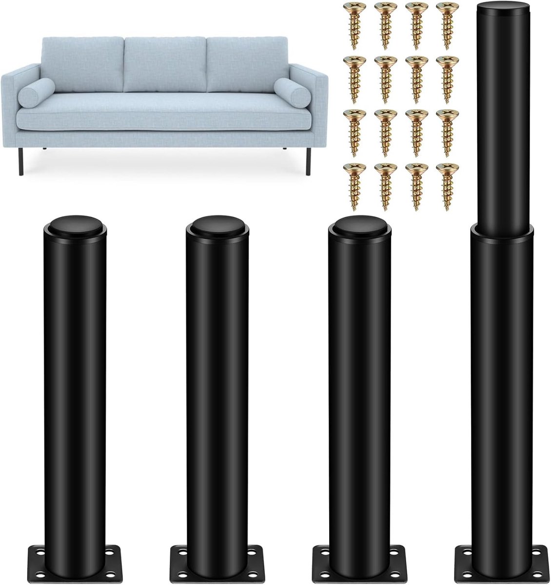 Verstelbare Meubelpoten van Metaal in Zwart - 4 Stuks, Hoogte Instelbaar van 25-42 cm, Perfect voor Keukenkasten, Bedden en Meubels
