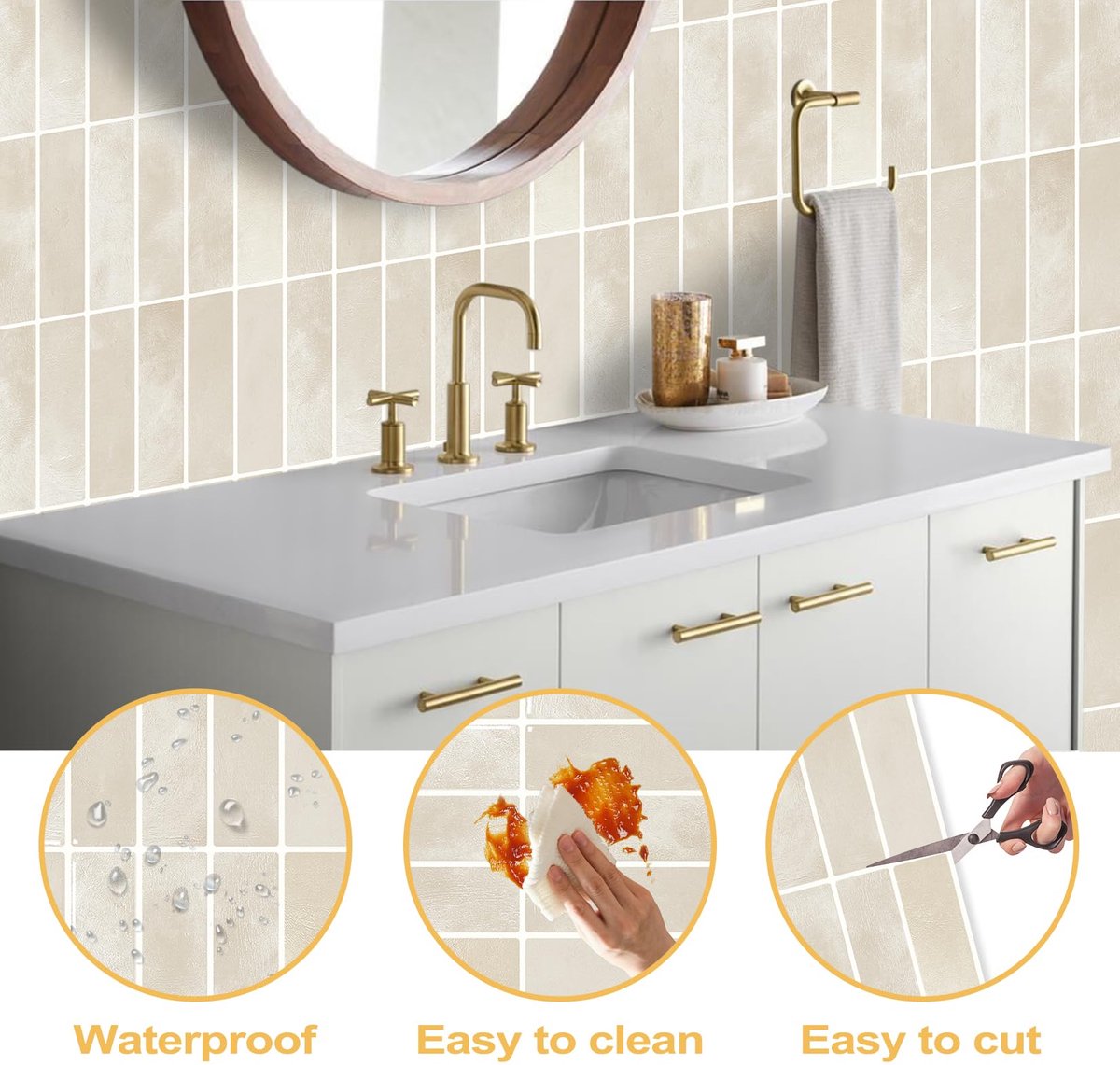 10 Stuks Dikkere Keuken Tegels Zelfklevende 3D Tegelstickers Verwijderbaar Waterdicht Voor Badkamer Keuken Wanddecoratie Huisdecoratie (22.9 X 29 Cm)（Beige）