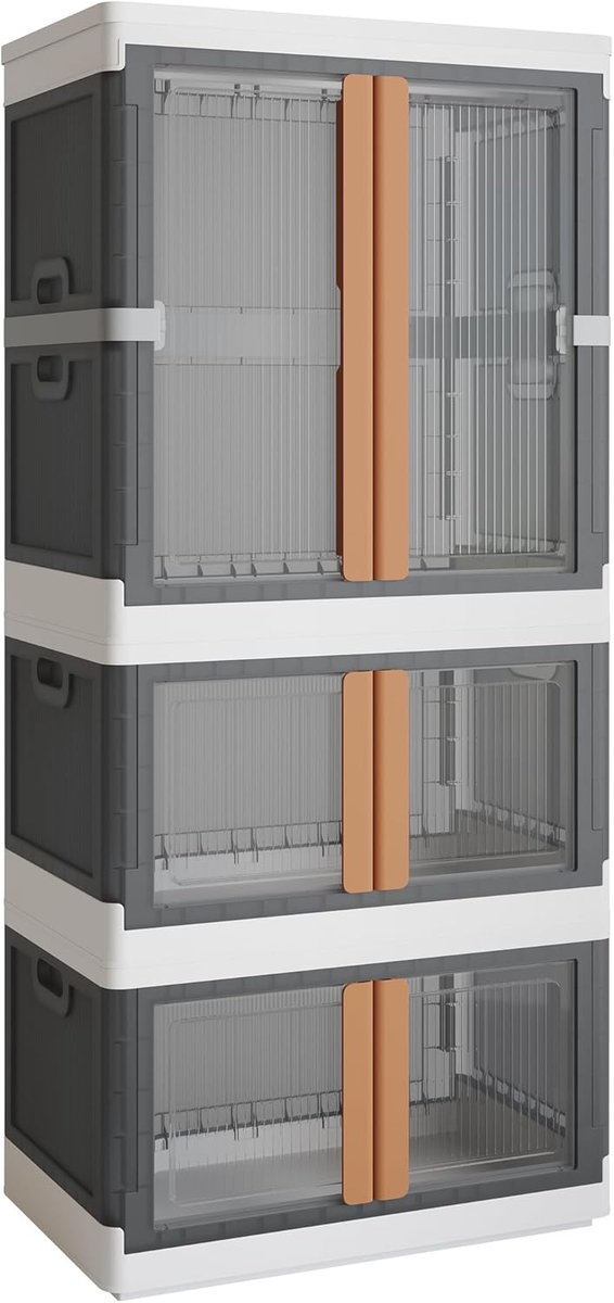 Opbergbox met deksel, 150 l, 2 x 72 l, stapelbare opbergdozen met deur, opvouwbare opbergdoos met wielen, stalen buizen en 5 kleerhangers