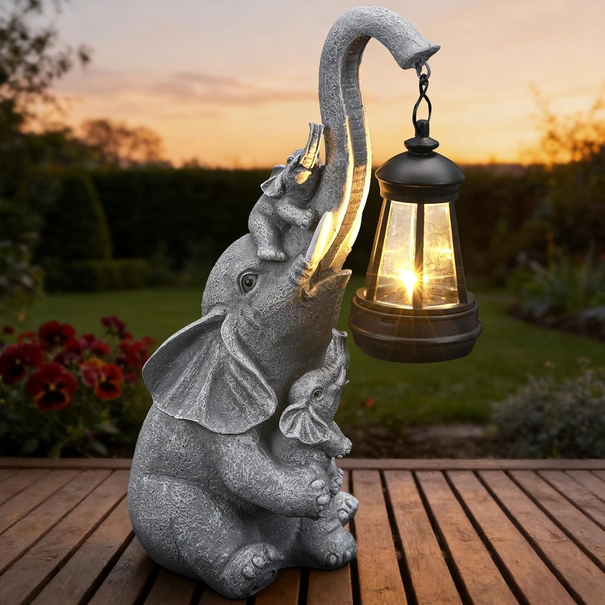 LISM-Tuindecoraties op zonne-energie, olifantenbeelden met lantaarns Geschikt voor terrassen, patio's en gazons; leuke cadeaus Geschikt voor een housewarming of verjaardag Geschikt voor moeders, echtgenotes en grootmoeders.