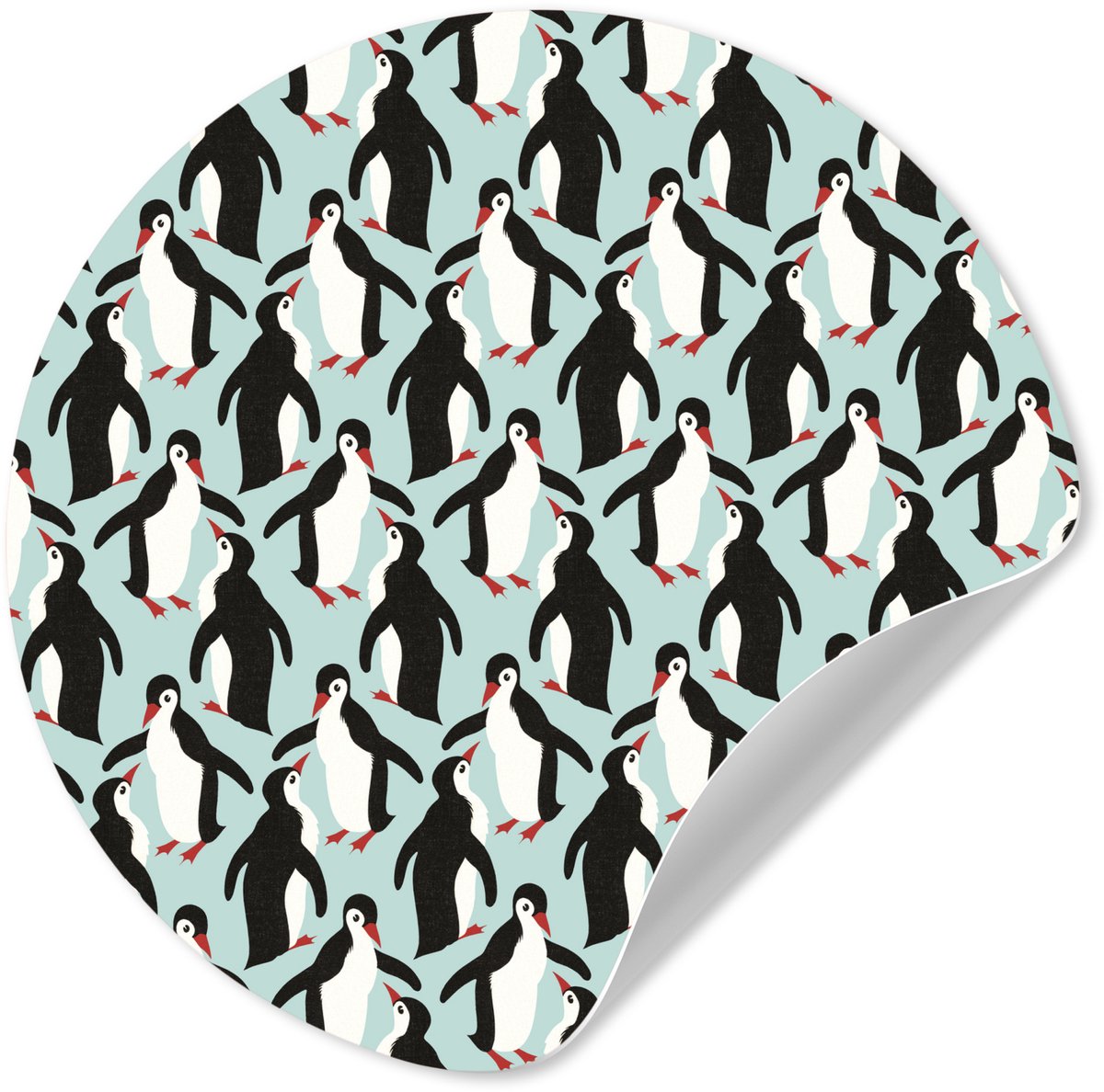 WallCircle Behangcirkel 80x80 cm - Muurstickers Illustratie van een patroon van pinguïns - Muurcirkel woonkamer - Wandcirkel slaapkamer - Kamer decoratie zelfklevend - Muurdecoratie accessoires multicolor