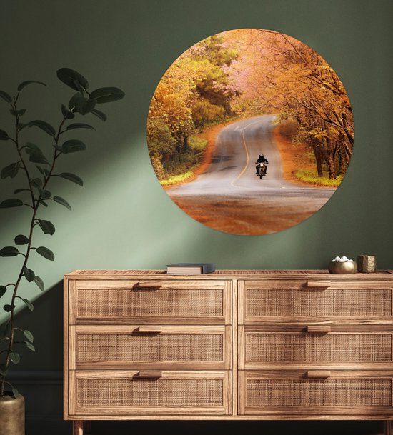 WallCircle® - Behangcirkel 100x100 cm - Muurstickers Motor - Weg - Herfst - Muurcirkel woonkamer - Wandcirkel slaapkamer - Kamer decoratie zelfklevend - Muurdecoratie accessoires XXL