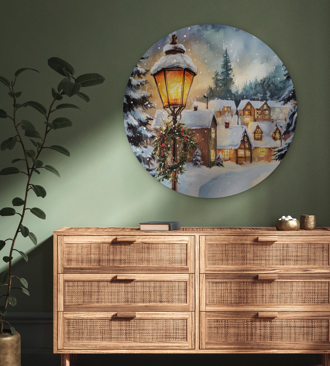 ® Wandcirkel 90x90 cm - Muurcirkel Kerstdorp - Huizen - Sneeuw - Kerst - Muurdecoratie woonkamer - Wanddecoratie slaapkamer - Kamer decoratie accessoires - Ronde schilderijen – foto 3
