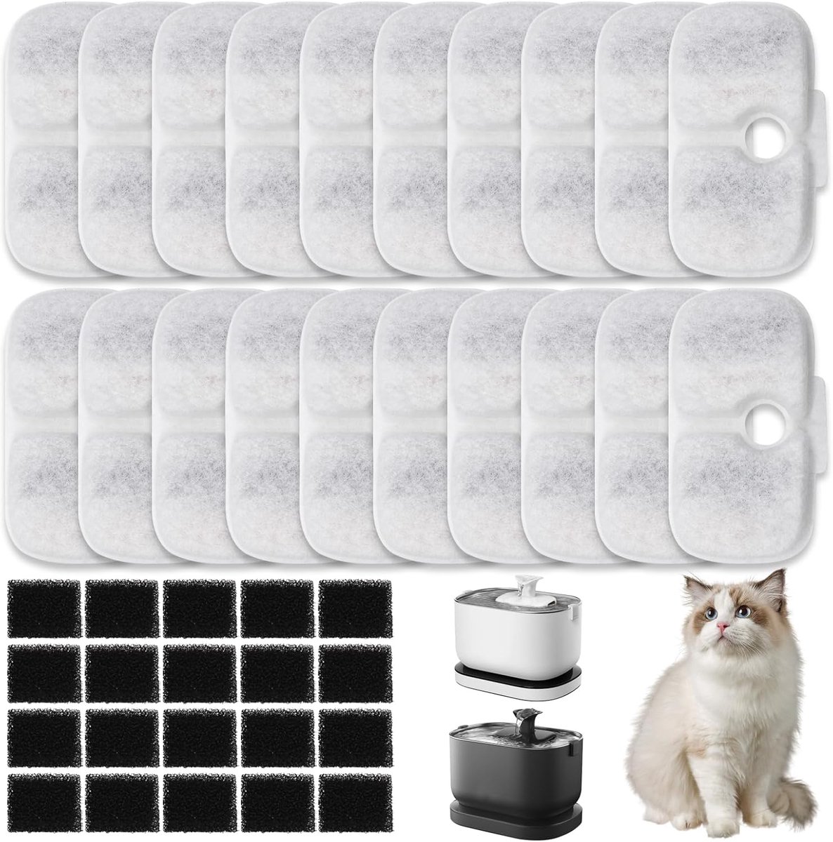 40 Stuks Filters Kattenfontein voor Dockstream Kattendrinkfontein PLWF005/PLWF115/PLWF105,Filter Vervangingsfilters voor Kattendrinkfontein,20 Filters en 20 Sponzen