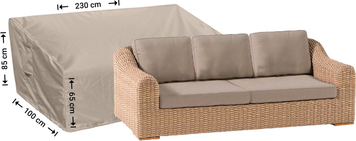 Raffles Covers Loungebank hoes - 230 x 100 H: 85 cm - RLB230shaped - Waterdicht - Ademend - UV-bestendig - Elastisch rijgkoord - Beschermhoes tuinmeubelen Taupe