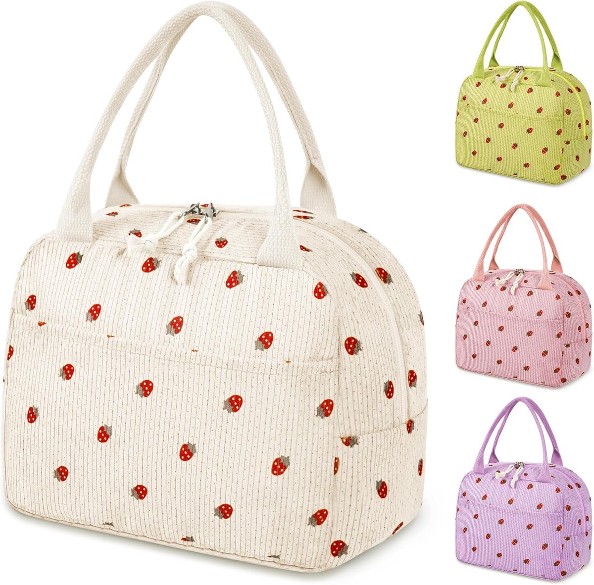 Lunchtas voor dames, geïsoleerde lunchtas met waterdicht/olievoerend materiaal, kleine koeltas voor onderweg, draagbare lunchtas voor school, werk, picknick, reizen (beige)