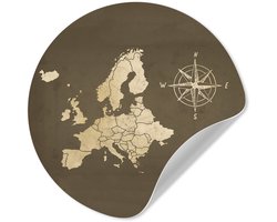 WallCircle® - Behangcirkel 30x30 cm - Muurstickers Europa kaart - Vintage - Windroos - Muurcirkel woonkamer - Wandcirkel slaapkamer - Kamer decoratie zelfklevend - Muurdecoratie accessoires