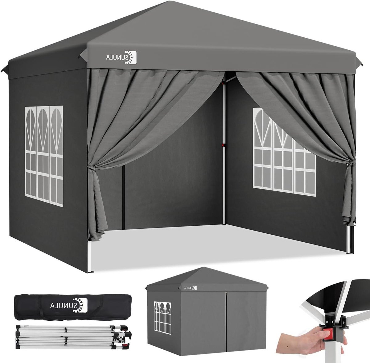 Partytent Paviljoen - Vouwtent Tuinfeest - Buitenfeest Organiseren - Waterdicht met 4 zijwanden - 3 x 3 meter - Grijs