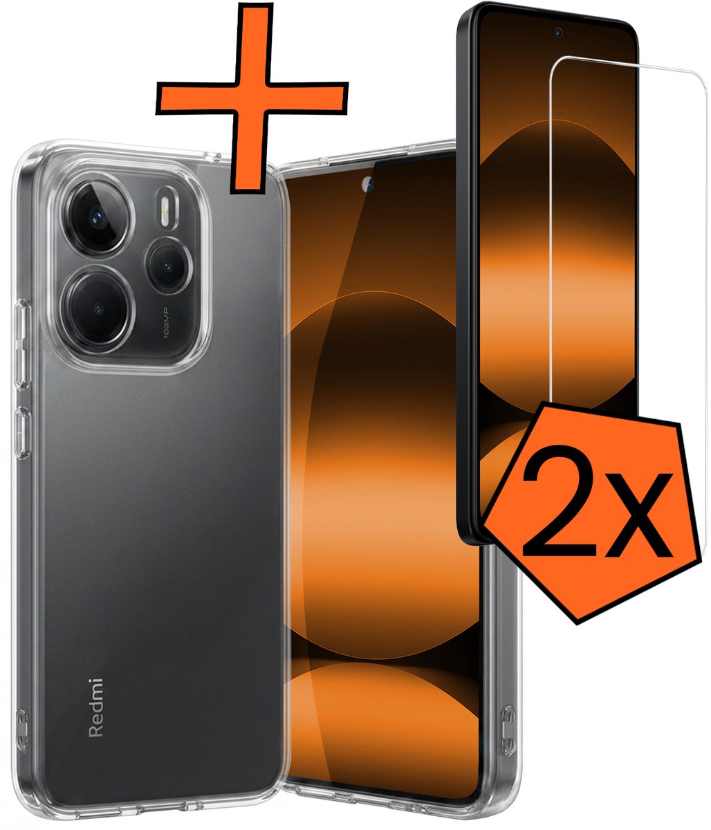 Hoes - Met 2x Screenprotector - Geschikt voor Xiaomi Redmi Note 14 5G - Sterk & Shockproof - Back Cover - Siliconen Case - Telefoon Hoes - Transparant