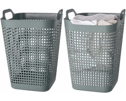 Storage Solutions Wasmand - 2x - groen - 48 liter - 40 x 51 cm - kunststof - wasbox - mand voor wasgoed - badkamer