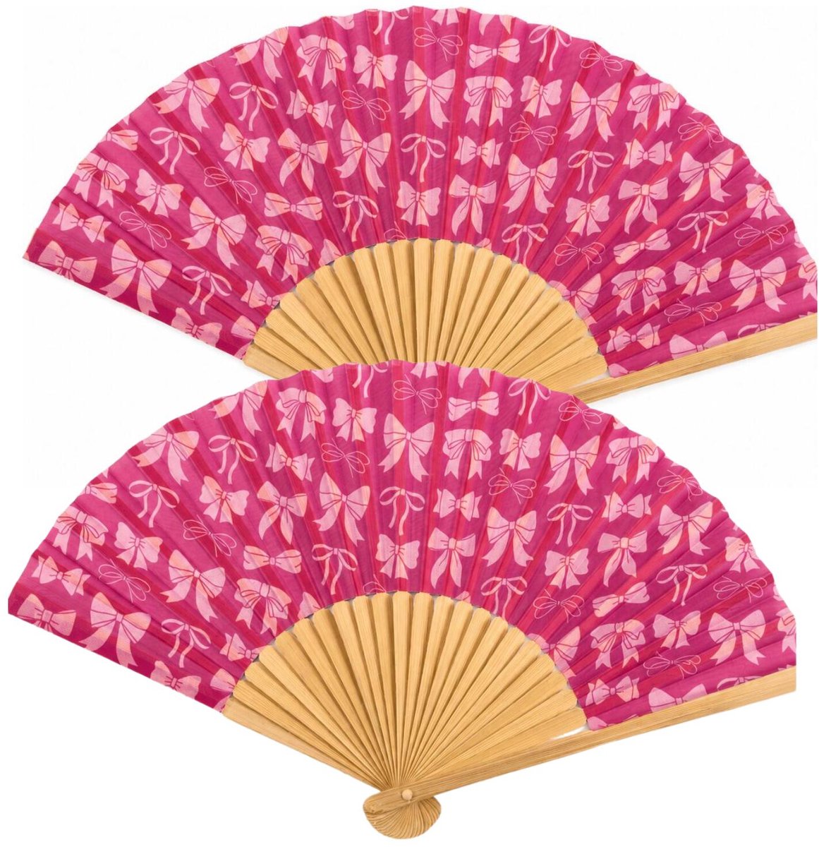 Spaanse hand waaier - 2x - Strik - roze - 21 cm - bamboe/papier