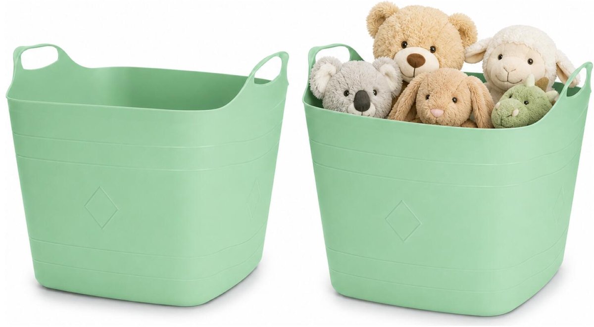 Excellent Houseware Flexibele emmer - 2x - groen - 15 liter - kunststof - vierkant - 30 x 29 cm