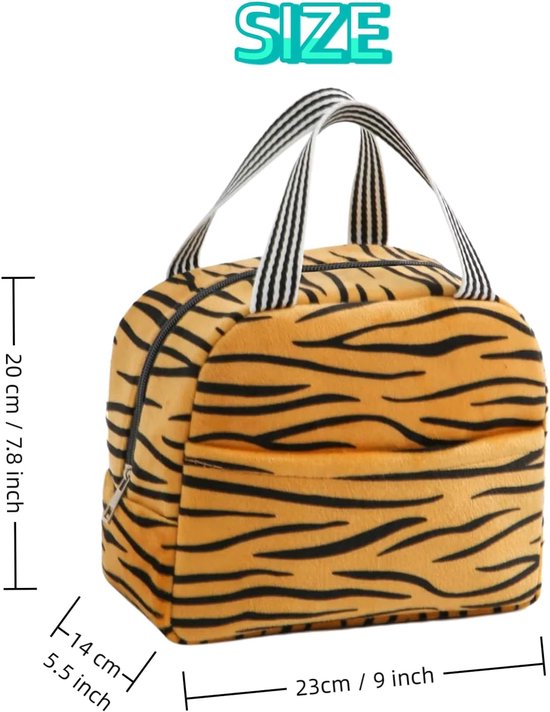 Lunchtas voor dames en heren, herbruikbare lekvrije koeltas, lichtgewicht thermische lunchbox voor kantoor, sportschool, strand en reizen (tijgerprint) — afbeelding 3