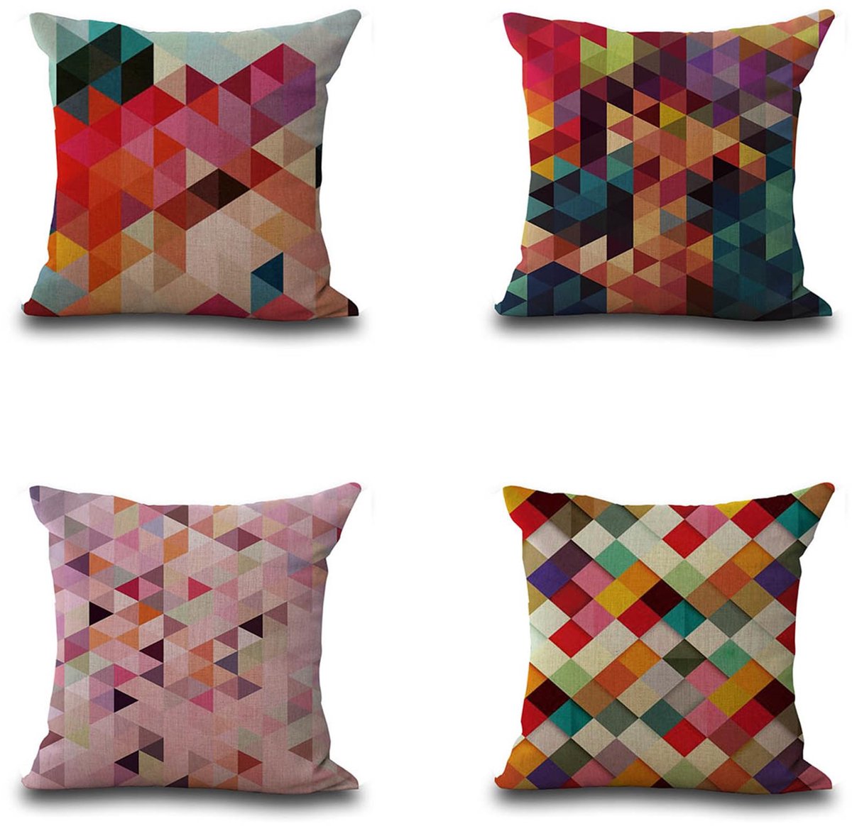 Set van 4 kussenslopen 65 x 65 cm geometrische decoratieve kussenslopen linnen vierkante kussenslopen met onzichtbare rits voor bank slaapkamer woonkamer tuin dubbelzijdige kussenslopen