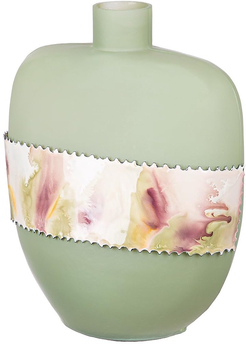 Vaas bolle van glas - bloemenvaas glazen vaas tafelvaas vaas decoratie woonkamer - kleur: groen mat hoogte 26 cm